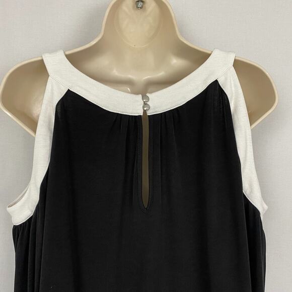 Chicos 2 Cold Shoulder Top Solid Black White Contrast Blouson Going Out Large - Picture 6 of 13